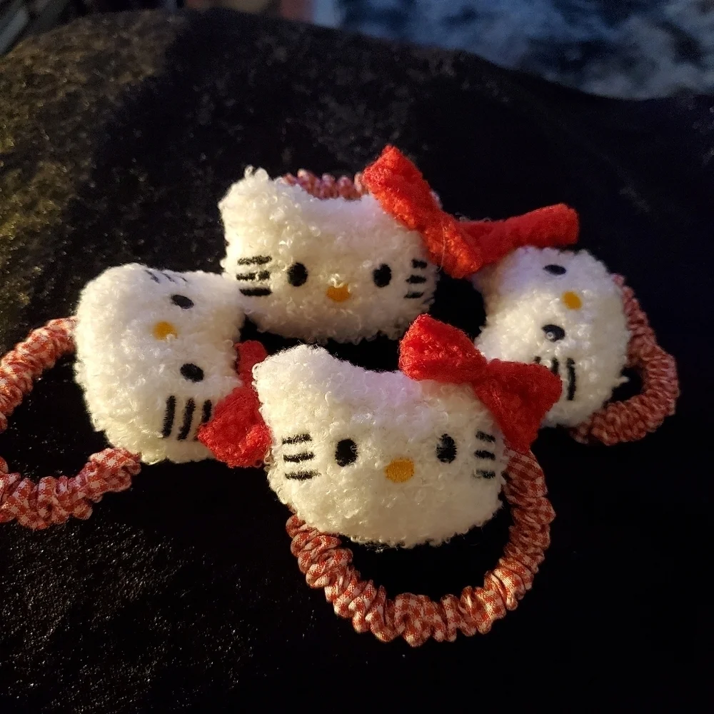 Four Hello Kitty Red and White Hair Ties